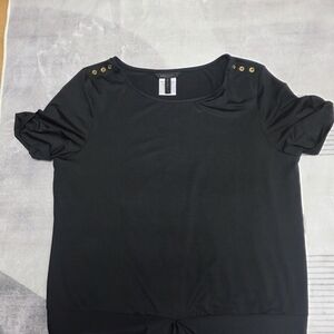 BCBGMaxAzria Black Short Sleeve Top with Gold Grommet Accents